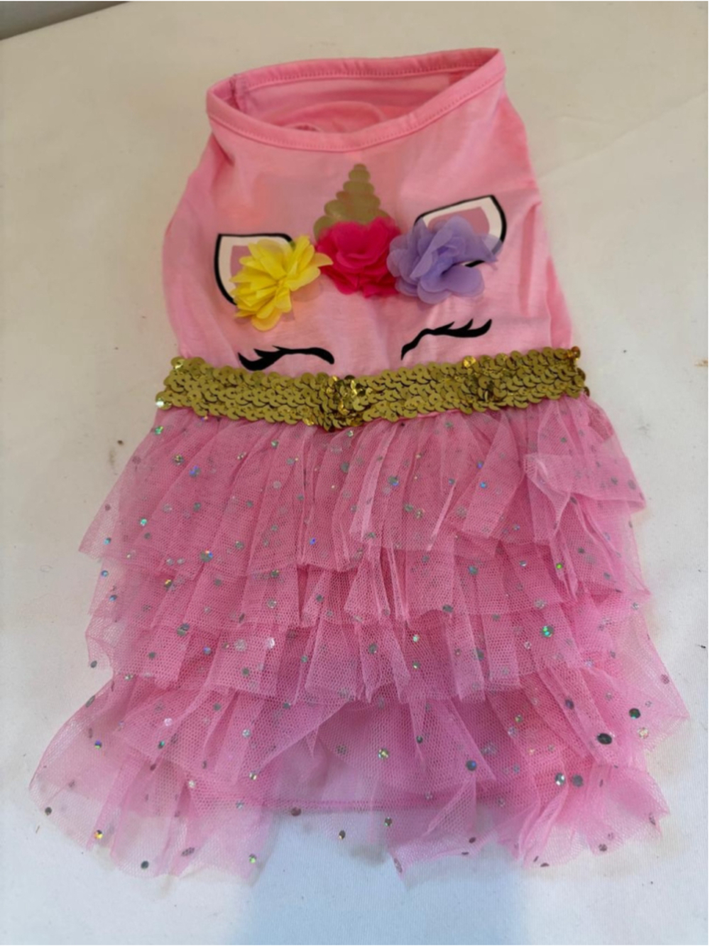 KYEESE Dog Unicorn Dress One Size Pink Gold Sequins Tutu Pet Costume #C153